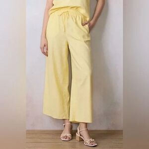 LC Lauren Conrad Linen Blend Wide Leg Pants Womens L Yellow Pull On Beach NEW